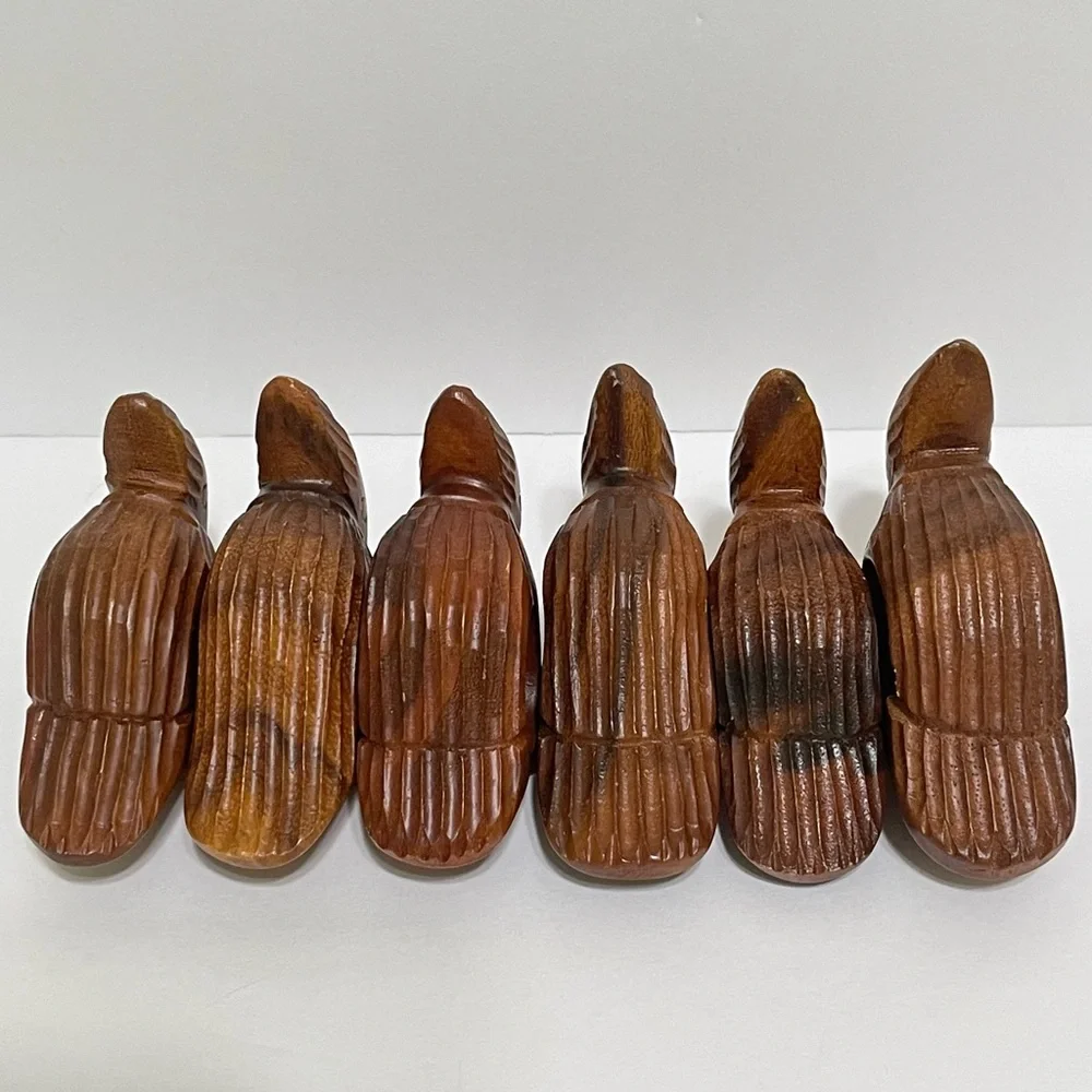 Woodpecker Bird Napkin Rings Hand Carved Wood Rustic Farmhouse Cabin Set of 6